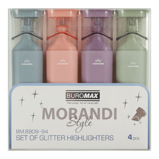 Набір із 4-х текст-маркерів MORANDI STYLE Glitter (рожевий, бузковий, оливковий, графітовий) MORAND BM.8909-94 фото