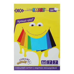 /Картон кольоровий, А4, 7 кольорів - 7 аркушів, 200г/м2, SMART Line ZB.1955 фото